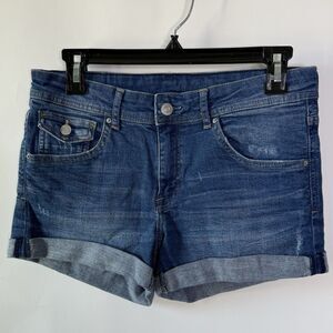 &Denim H&M Womens Sz 8 Cuffed Leg Regular Fit Medium Blue Denim Distressed